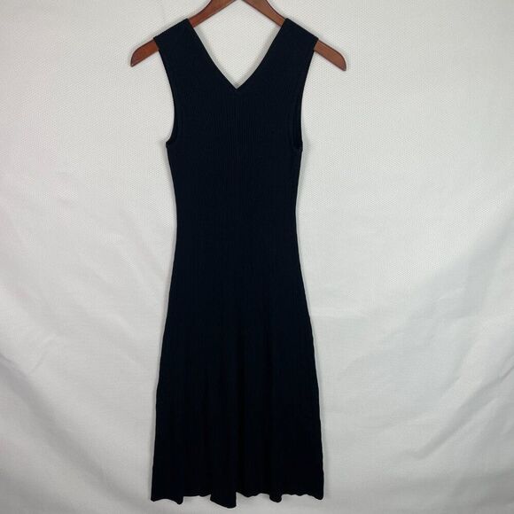 Everlane The Ribbed Viscose Scoop Neck Fitted Stretch Midi Dress Black S - Picture 5 of 11